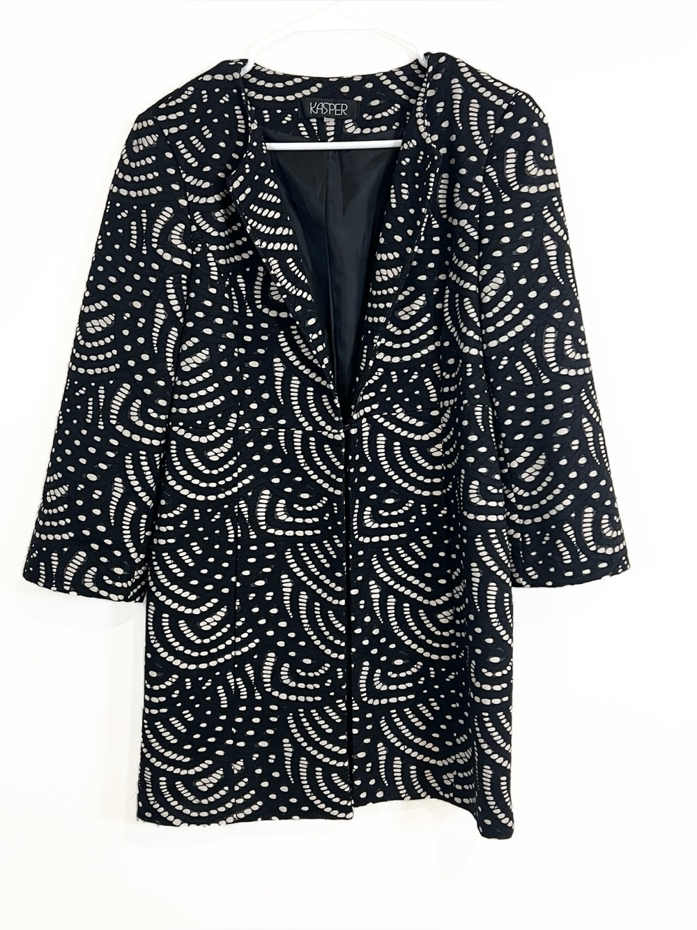 Kasper Abstract Graphic Duster Jacket Black White Size Small